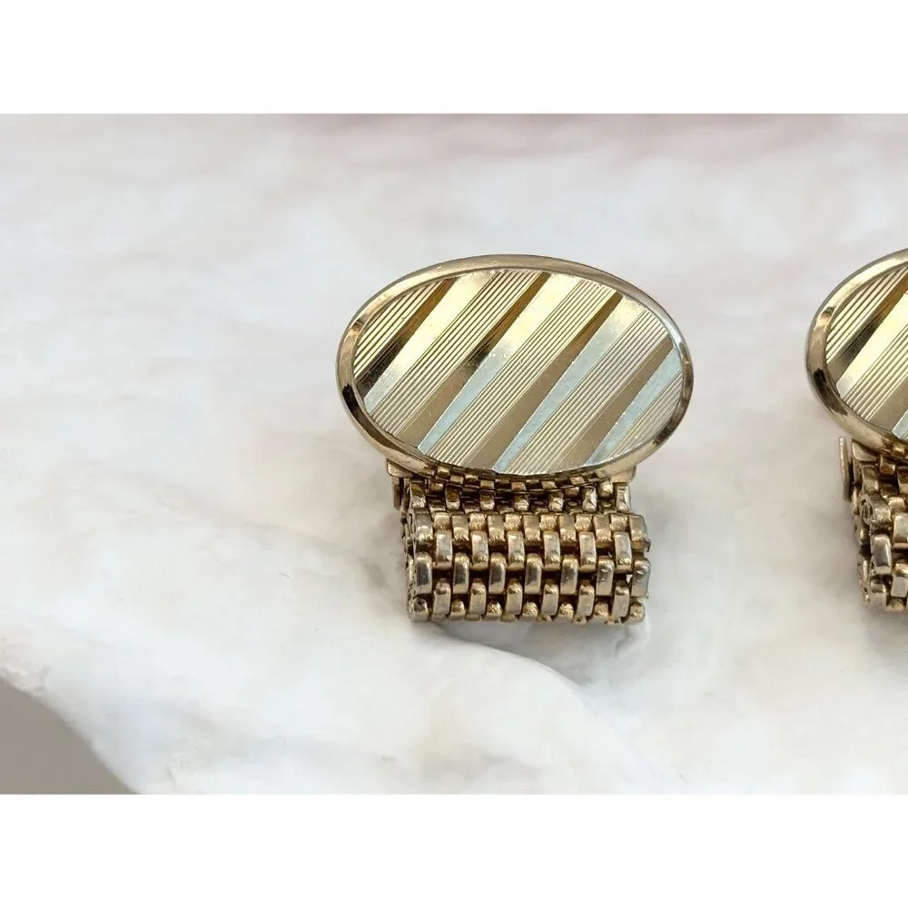 Textured Midcentury Style Oval Retro Gold Toned Round Vintage Cuff Links